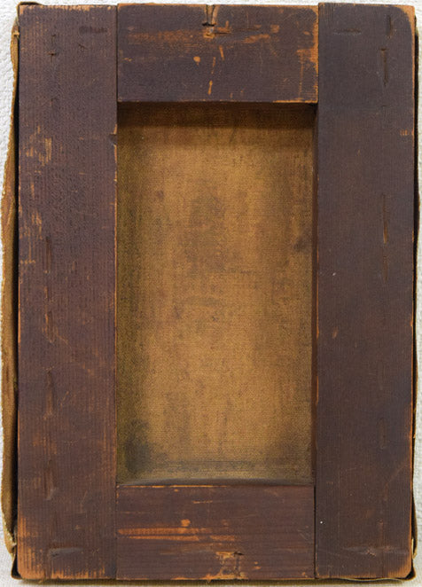 岡部文之助「パンジー」油絵・変形サイズ(20.4×14) キャンバス裏側画像