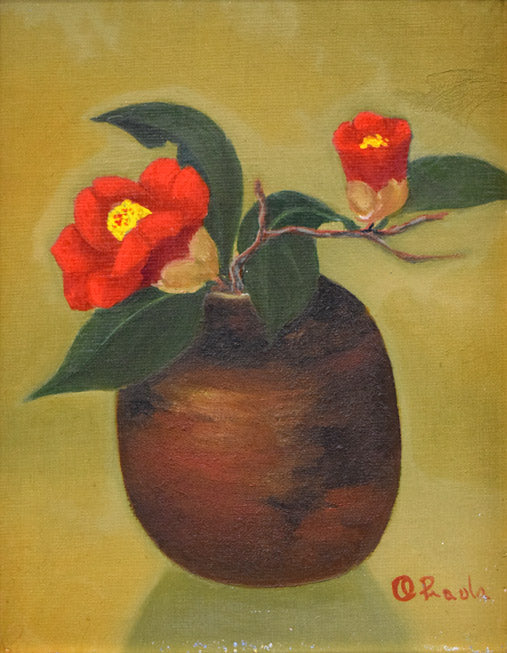 岡田肇彦「椿」油絵・F0号 作品全体拡大画像