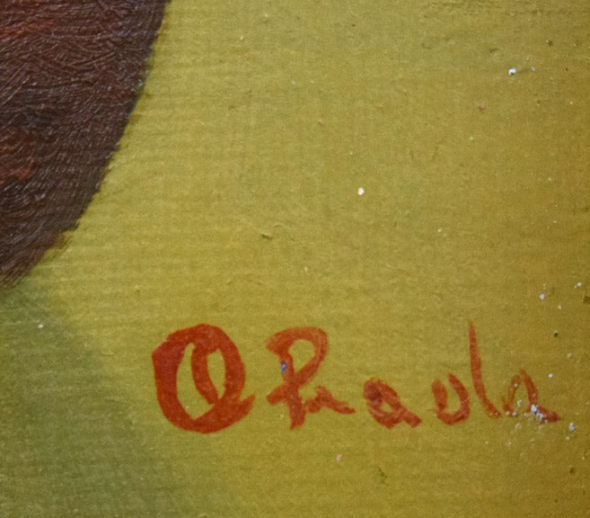 岡田肇彦「椿」油絵・F0号 サイン部分拡大画像