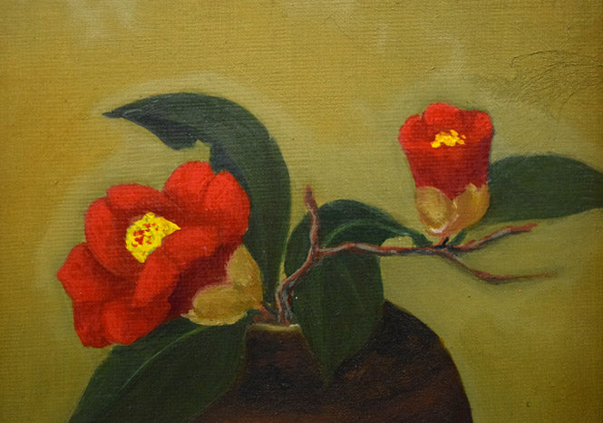 岡田肇彦「椿」油絵・F0号 拡大画像1