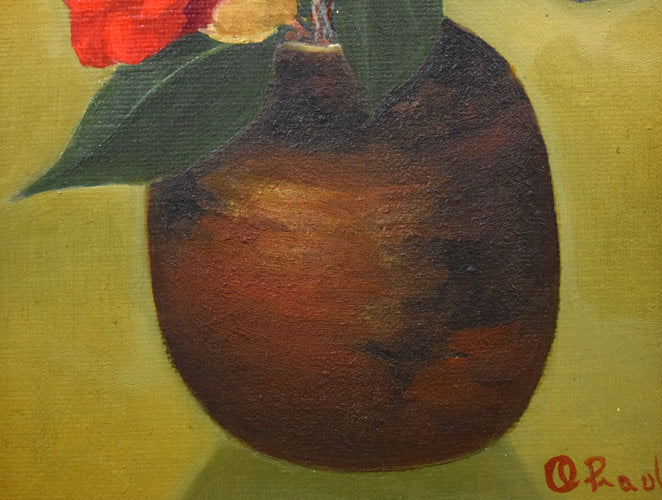 岡田肇彦「椿」油絵・F0号 拡大画像2