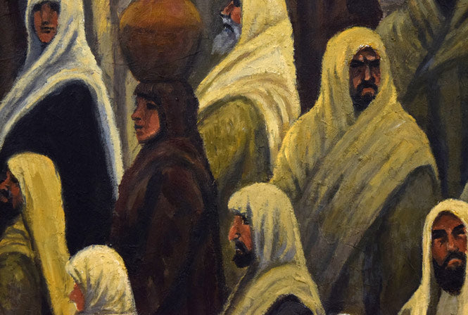 岡田利彦「雑踏(長血の女)」油絵・F10号 拡大画像1