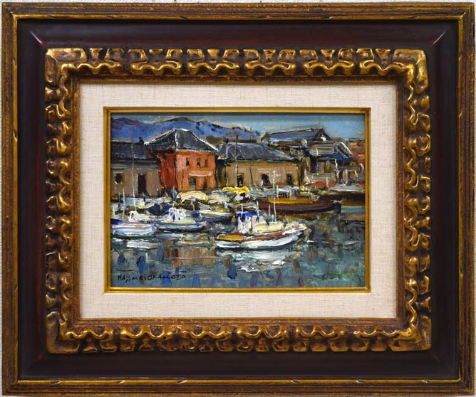 岡本肇「小樽風景(小樽運河)」油絵・SM