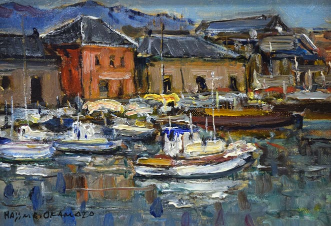 岡本肇「小樽風景(小樽運河)」油絵・SM 作品全体拡大画像