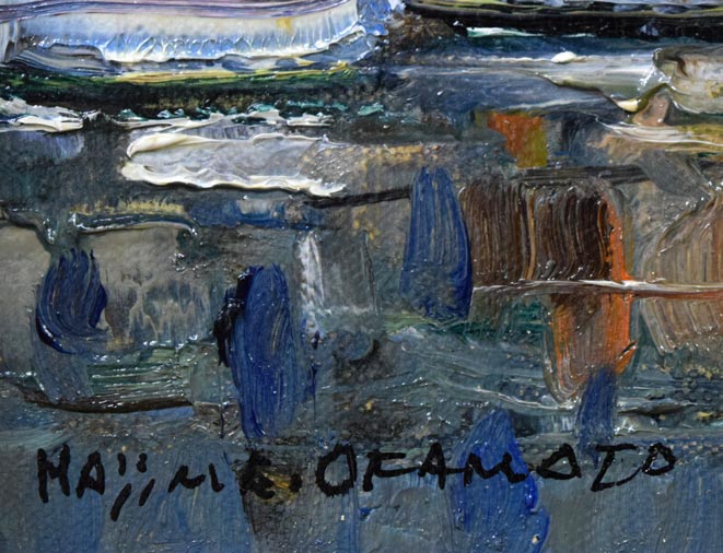 岡本肇「小樽風景(小樽運河)」油絵・SM サイン拡大画像