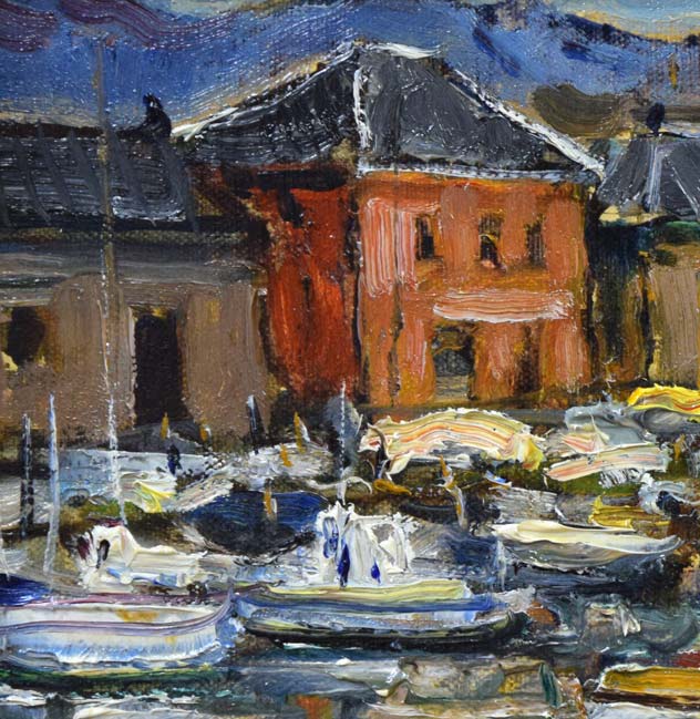 岡本肇「小樽風景(小樽運河)」油絵・SM 拡大画像1