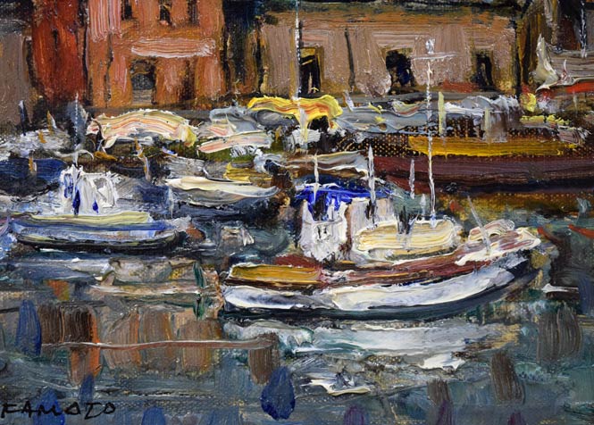 岡本肇「小樽風景(小樽運河)」油絵・SM 拡大画像3