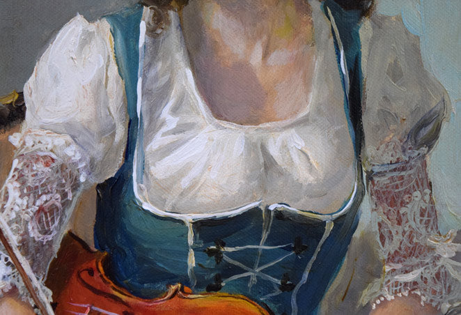 奥龍之介「バイオリンを持つ少女」油絵・F3号 拡大画像2