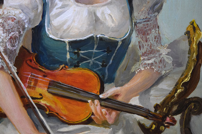 奥龍之介「バイオリンを持つ少女」油絵・F3号　拡大画像3