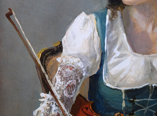 奥龍之介「バイオリンを持つ少女」油絵・F3号 拡大画像5