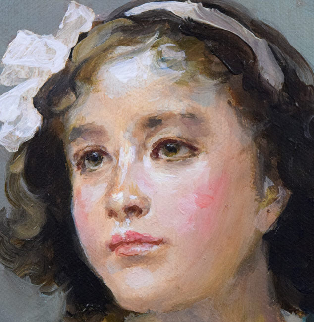 奥龍之介「バイオリンを持つ少女」油絵・F3号 拡大画像1