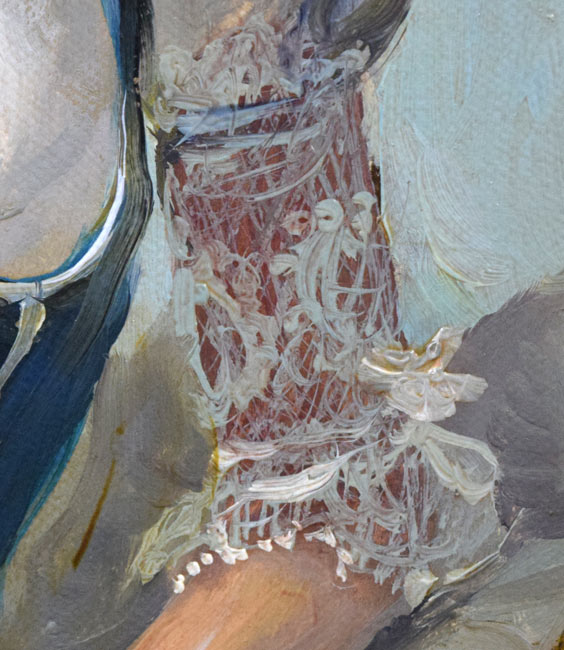 奥龍之介「バイオリンを持つ少女」油絵・F3号 拡大画像6