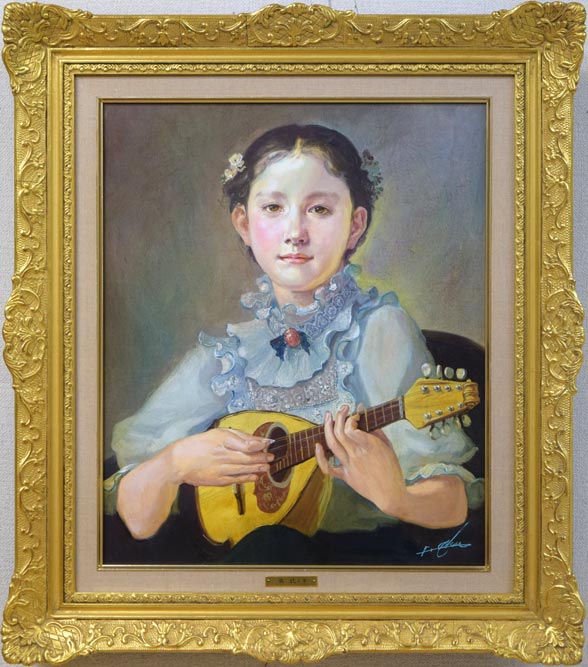 奥龍之介「マンドリンの少女」油絵・F8号