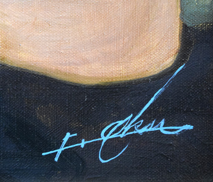 奥龍之介「マンドリンの少女」油絵・F8号 サイン拡大画像