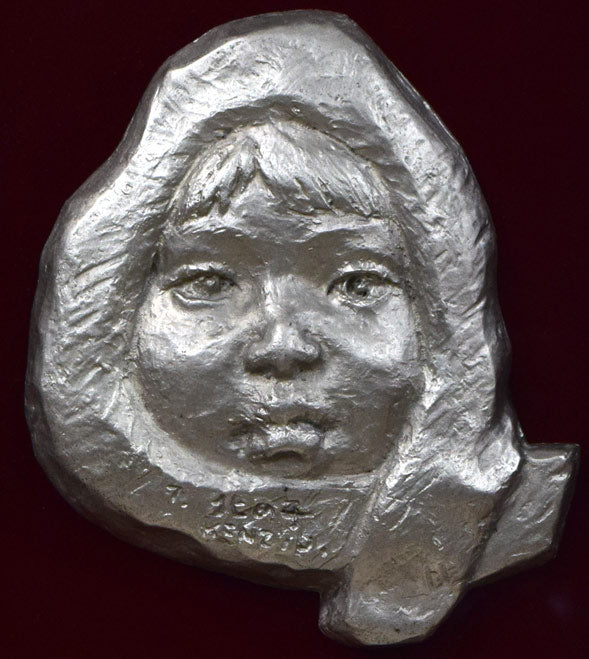 小野健壽「北の子」ブロンズレリーフ額装 作品全体拡大画像