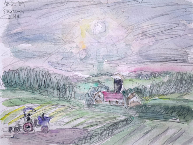 小野州一「午後の布礼別(富良野)」水彩画 作品全体拡大画像