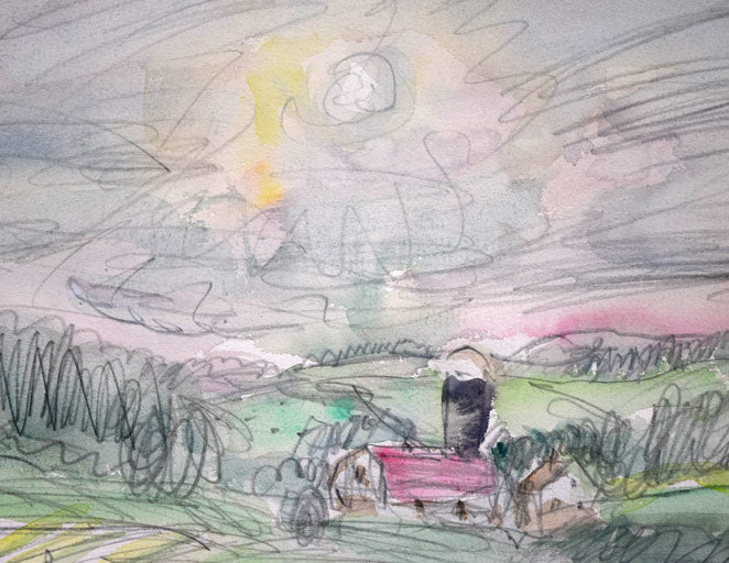 小野州一「午後の布礼別(富良野)」水彩画 拡大画像1