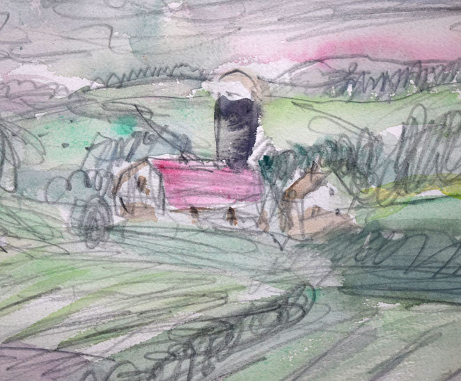 小野州一「午後の布礼別(富良野)」水彩画 拡大画像3