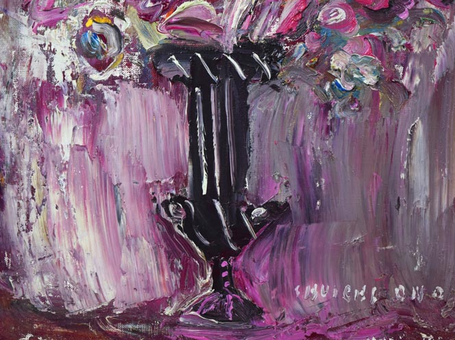 小野州一「花」油絵・F8号 拡大画像2