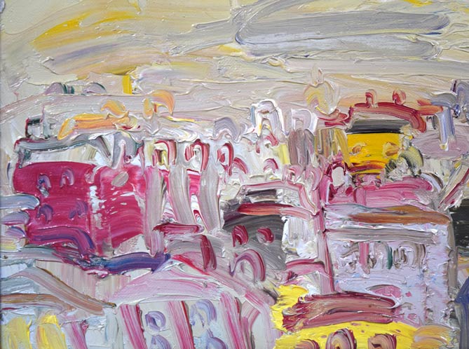 小野州一「夕陽と建物(巴里)」油絵・仏F6号 拡大画像1