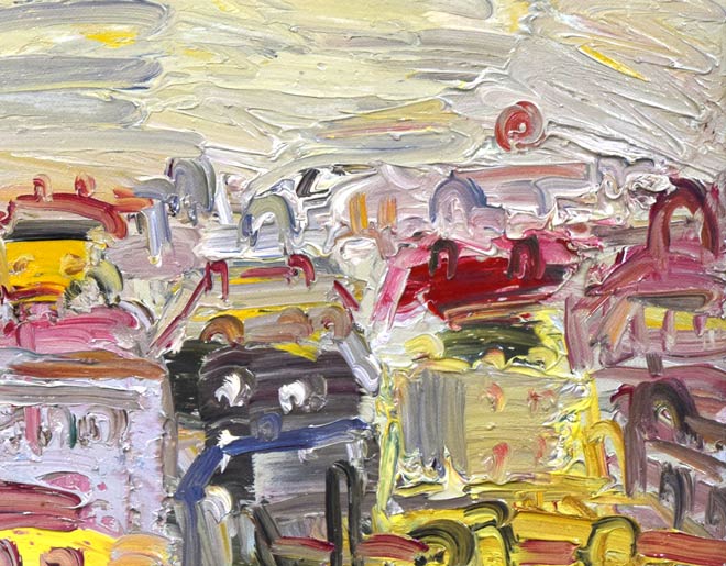 小野州一「夕陽と建物(巴里)」油絵・仏F6号 拡大画像2