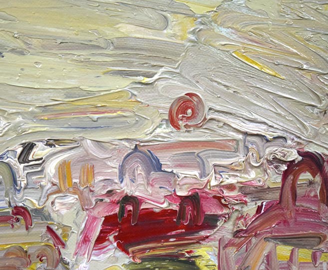 小野州一「夕陽と建物(巴里)」油絵・仏F6号 拡大画像3