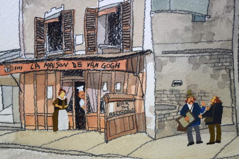 おおば比呂司「ゴッホが最期を過ごした下宿」肉筆原画 拡大部分1