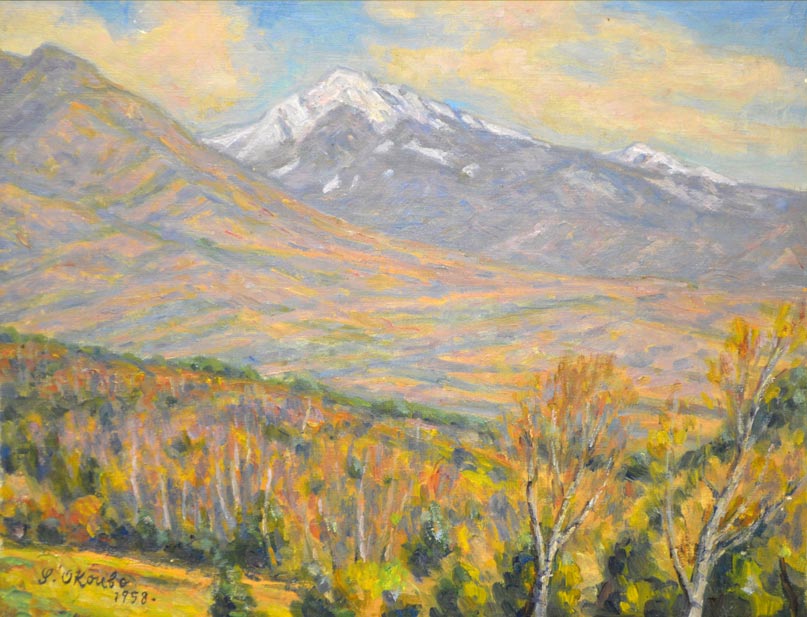 大久保作次郎「笠ヶ岳新雪」油絵・F6号・1958年作 拡大部分