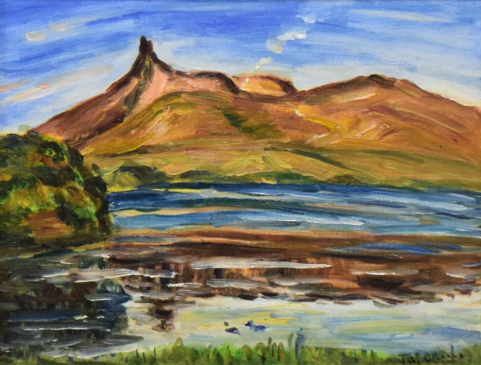 大久保泰「快晴大沼公園(函館・駒ヶ岳)」油絵・F6号 作品全体拡大画像