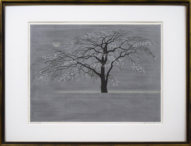 大本靖「三分咲き」木版画