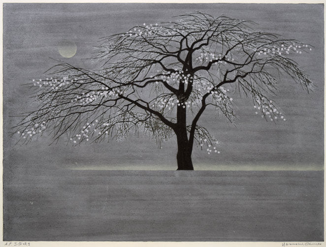 大本靖「三分咲き」木版画 作品全体拡大画像