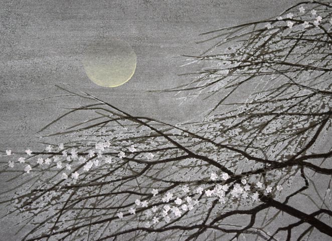 大本靖「三分咲き」木版画 拡大画像1