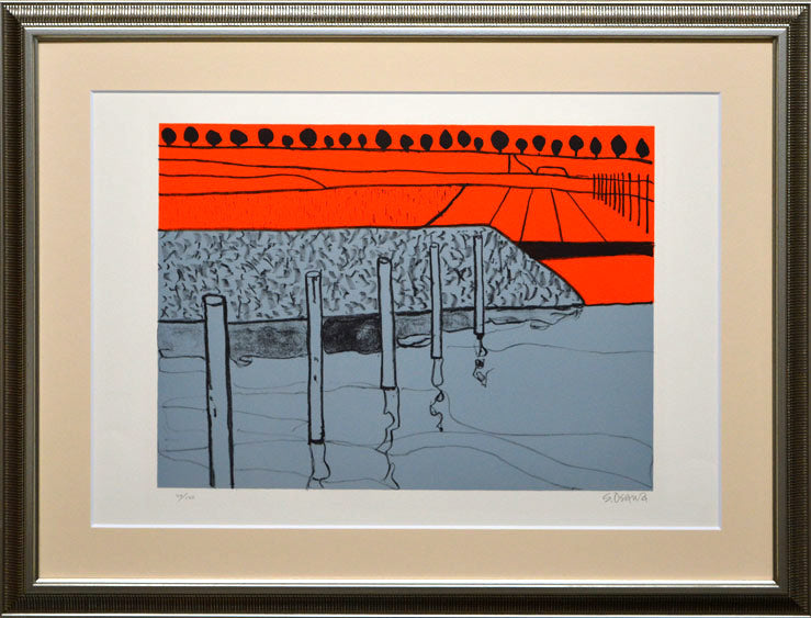 大沢昌助「水田のあたり」リトグラフ