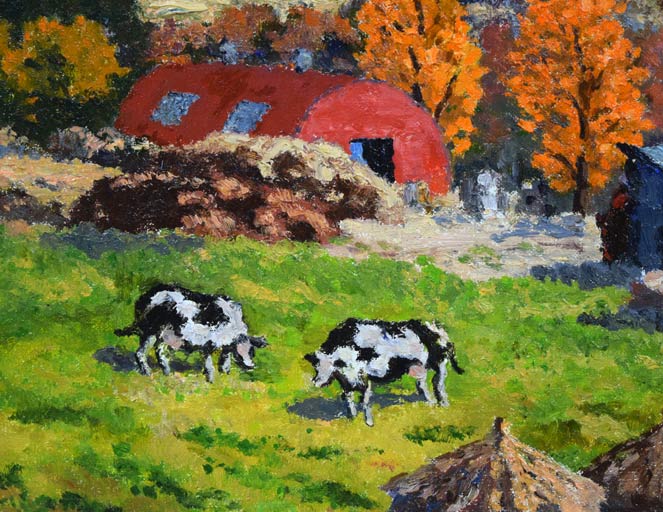 大塚武「牛のいる牧場風景」油絵・F10号 拡大画像2