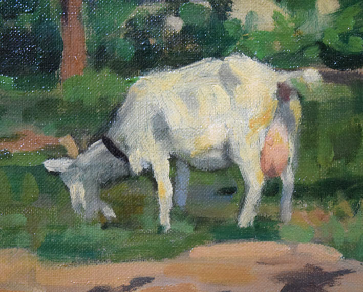 大月源二「河の見えるりんご畑(仁木町)」油絵・F15号 拡大画像2