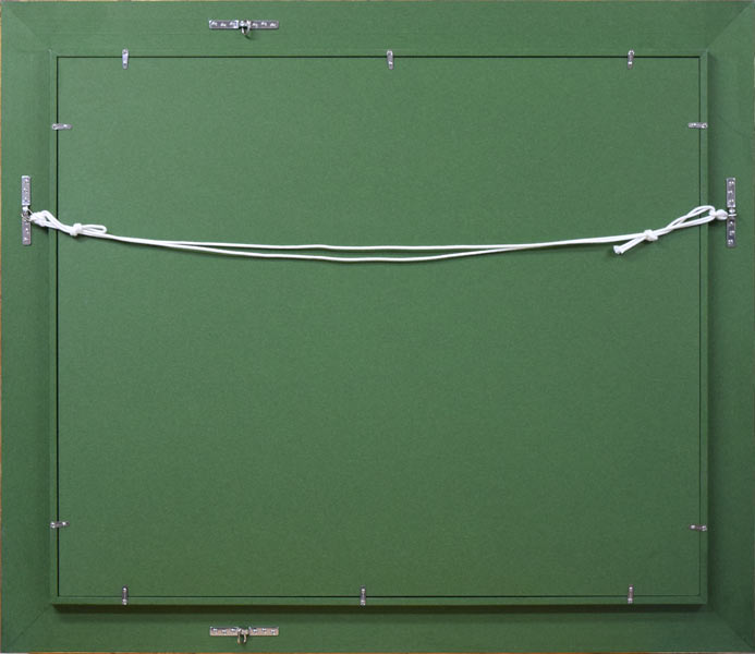 大月源二「河の見えるりんご畑(仁木町)」油絵・F15号 額縁裏側画像