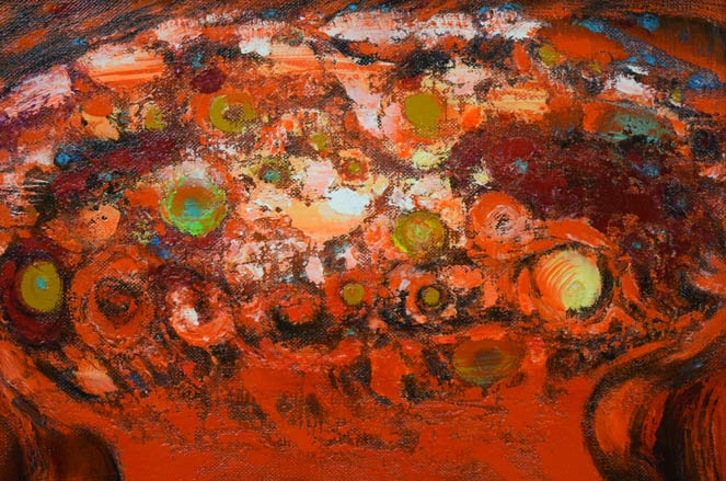 大谷久子「赤い壺・かいがら菊」油絵・P10号 拡大画像1