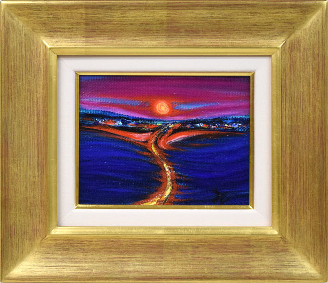 大谷久子「ガンガー(ガンジス河)の夕陽」油絵・F0号