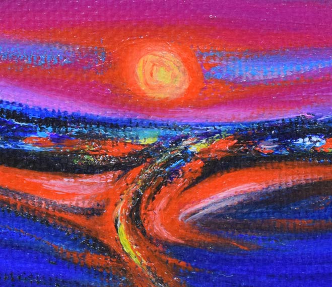 大谷久子「ガンガー(ガンジス河)の夕陽」油絵・F0号 拡大画像1