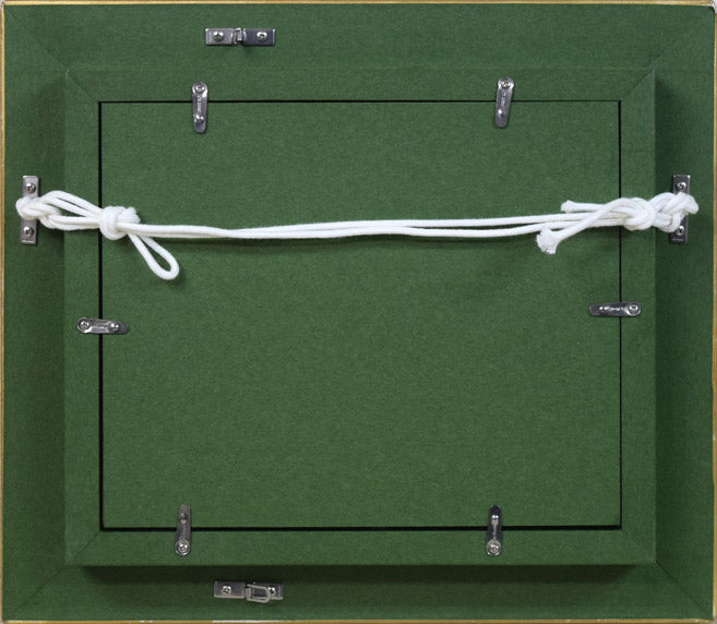 大谷久子「ガンガー(ガンジス河)の夕陽」油絵・F0号 額縁裏側画像