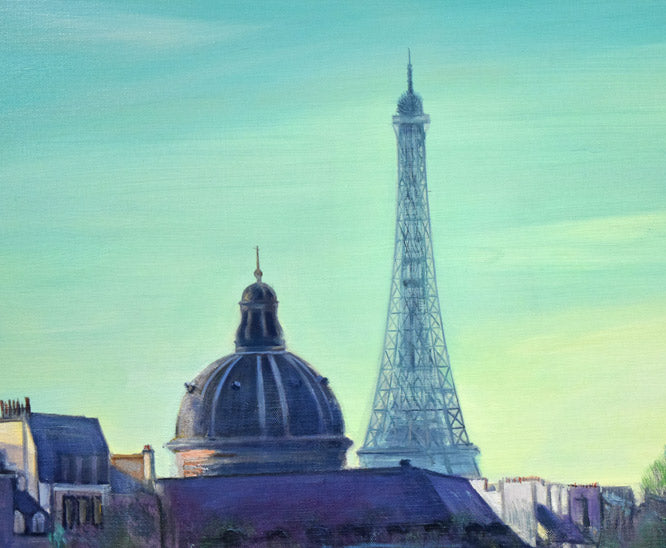 乙丸哲延「セーヌの洪水(パリ)」油絵・F20号 拡大画像1