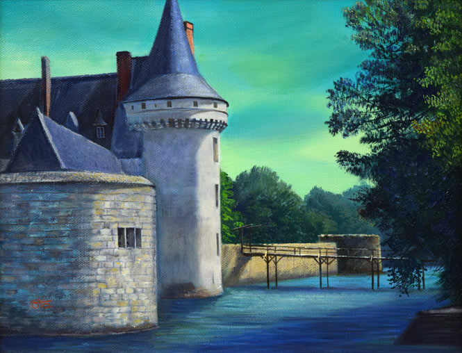 乙丸哲延「城への道」油絵・F6号 作品全体拡大画像