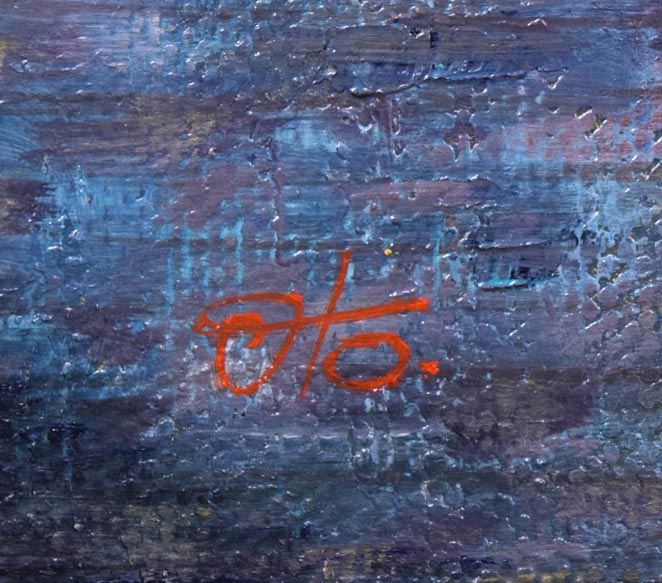 乙丸哲延「城への道」油絵・F6号 サイン拡大画像