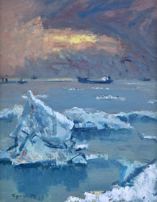 扇谷章二「流氷風景」油絵・F6号 作品全体拡大画像