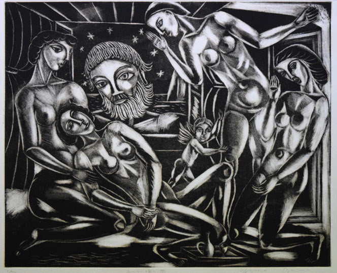 小沢勇寿郎「エーゲ海の夢」銅版画 作品全体拡大画像