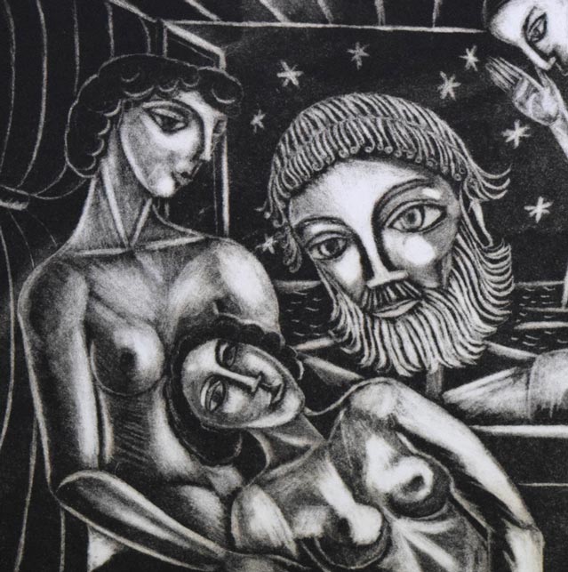 小沢勇寿郎「エーゲ海の夢」銅版画 拡大画像1