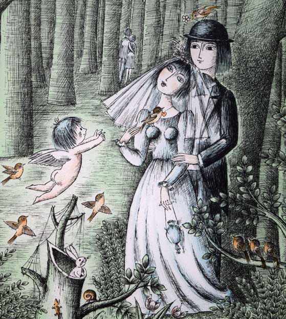 レイモン・ペイネ(Raymond Peynet)「愛のキューピッド」リトグラフ 拡大部分2