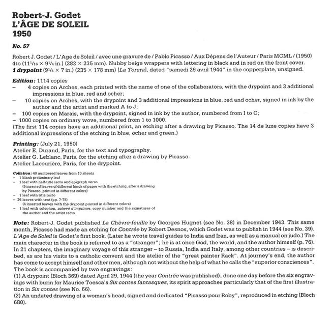パブロ ピカソ(Pablo PICASSO)「女闘牛士」エッチング(銅版画) カタログレゾネ資料2 左側拡大画像
