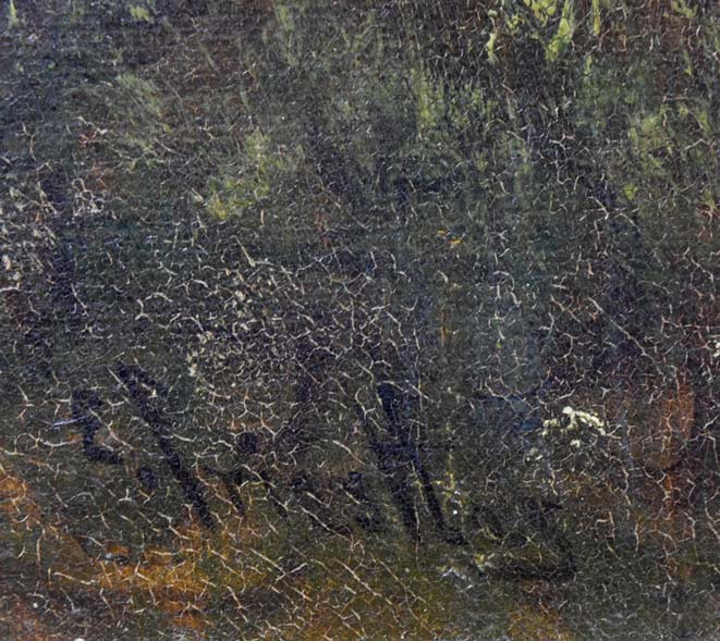 エドワード・プリーストリー「滝の風景」油絵・仏P12号　サイン拡大画像