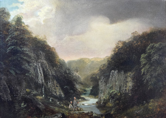 エドワード・プリーストリー「滝の風景」油絵・仏P12号　拡大画像1